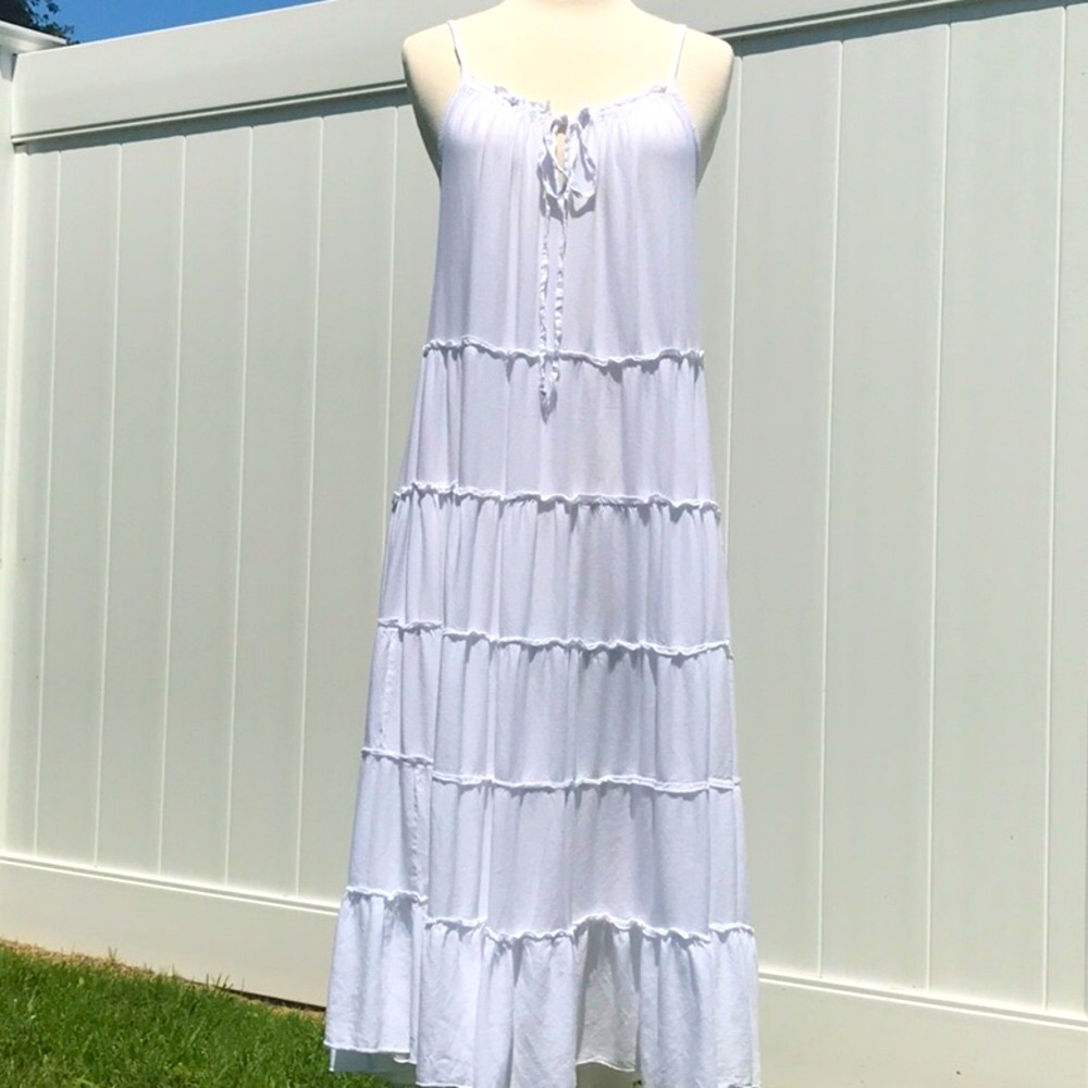 Raviya White Tiered Midi Dress Adjustable Strap Size Small - Picture 2 of 16